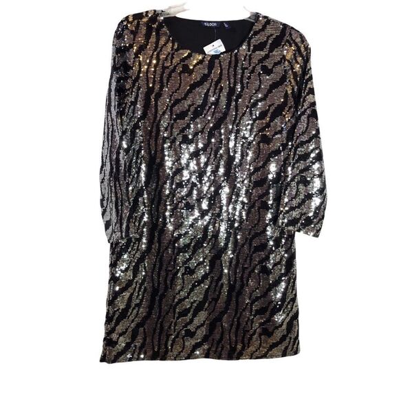Tildon Sequin Lined Dress, Black and Silver - Picture 1 of 15